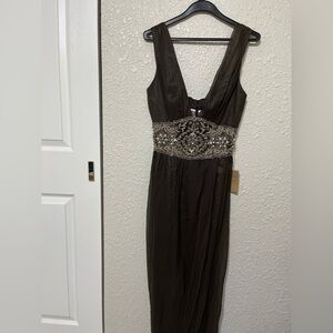 Chic Backless Brown Dress with Embellished Waist